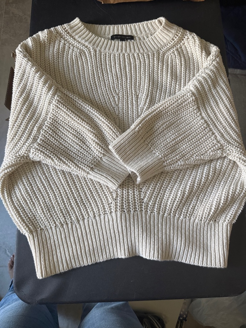 Banana Republic Cream Chunky Ribbed Crewneck Sweater